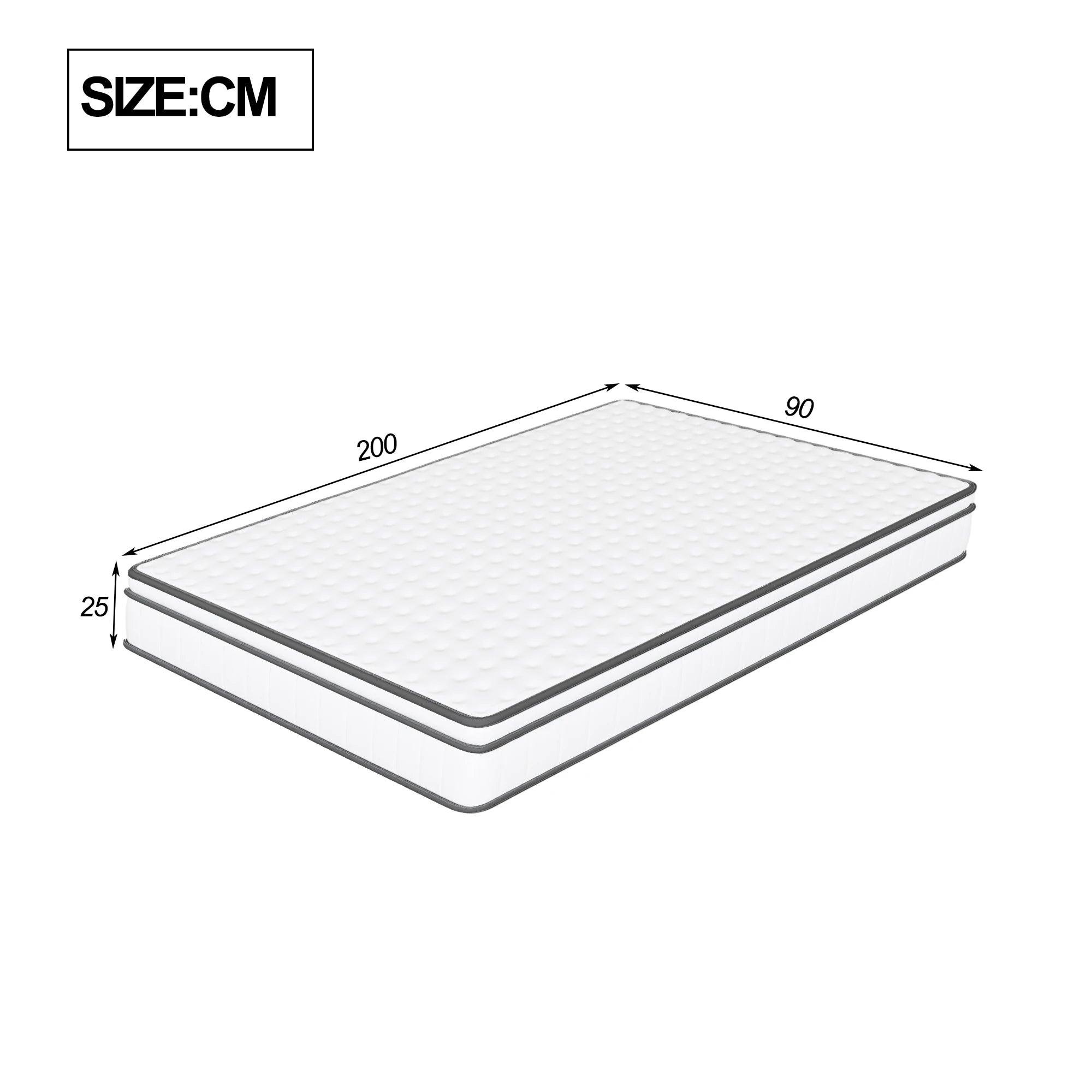 90*200CM Spring core mattress, 7 zone cold foam mattress, pocket springs, 100% Oeko-Tex certified, hardness level H3,25cm height - vue 7 sur 7