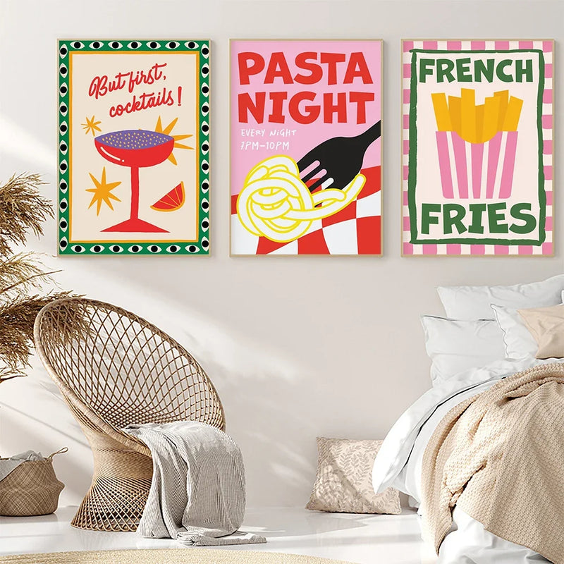 affiche artistique de citation sur la cuisine et les pâtes