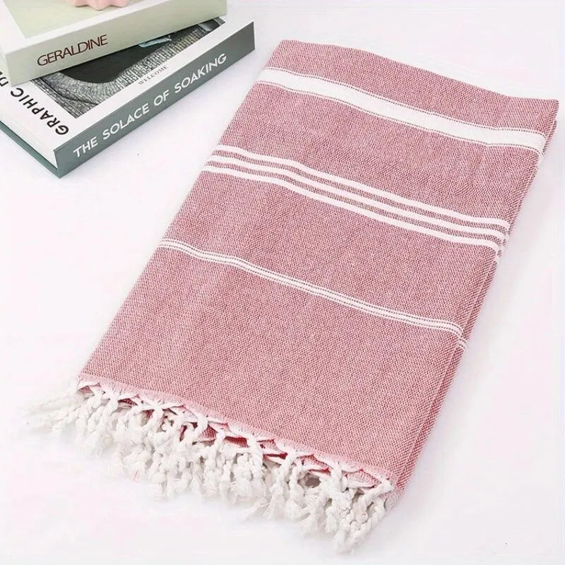 Serviette de plage turque rayée pompons séchage rapide