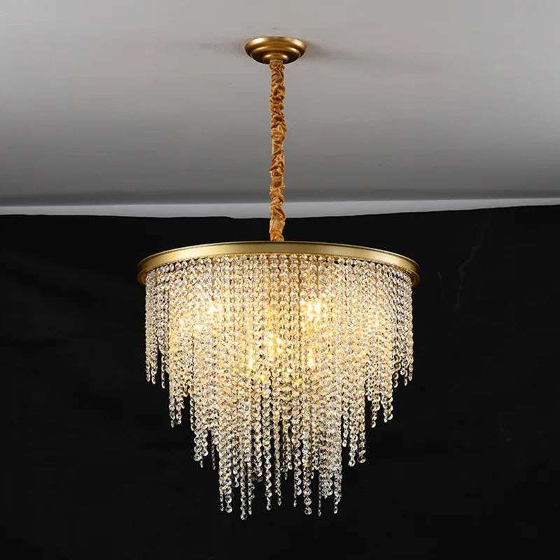 Lustre en cristal Luxe moderne LED chaîne de fronde or - vue 3 sur 10