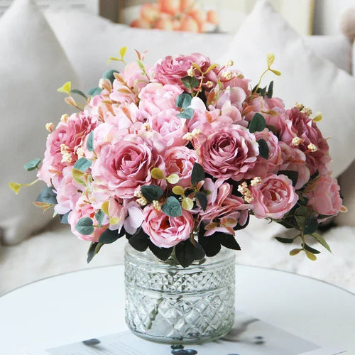 bouquet de pivoines roses en soie pour décoration intérieure