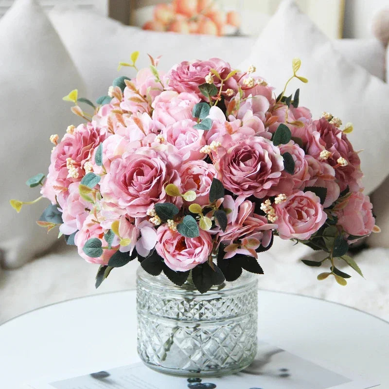 bouquet de pivoines roses en soie pour décoration intérieure - vue 7 sur 12