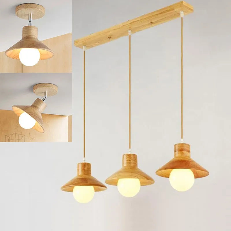 Suspension LED en bois au design nordique E27 - vue 6 sur 13