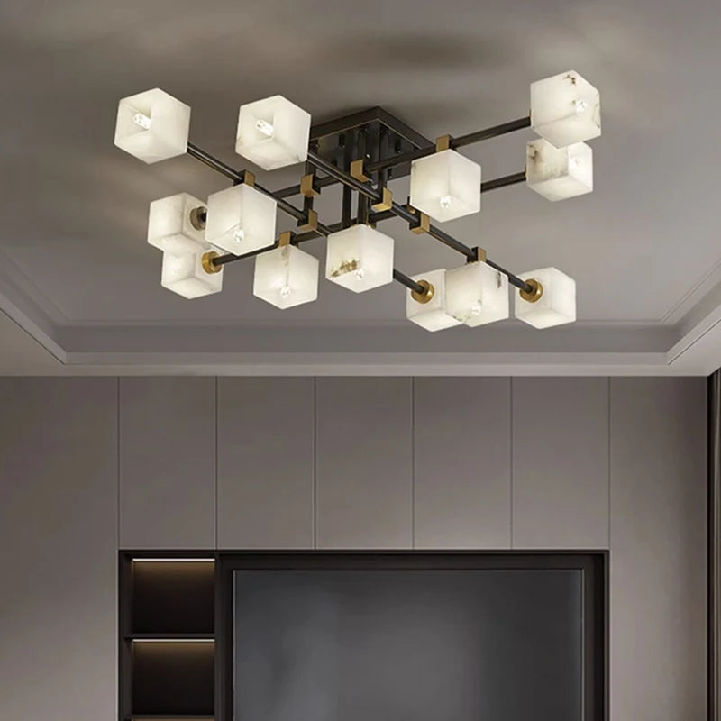 Lampe de salon en marbre et laiton naturel de luxe - vue 3 sur 14