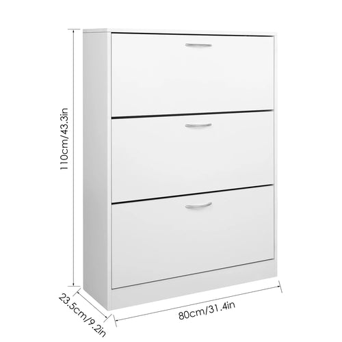 Getone Shoe Cabinet with 3 Doors, Shoe Storage Cupboard, White Shoe Rack Space Saving for Hallway 110x80x23.5cm - vue 4 sur 6