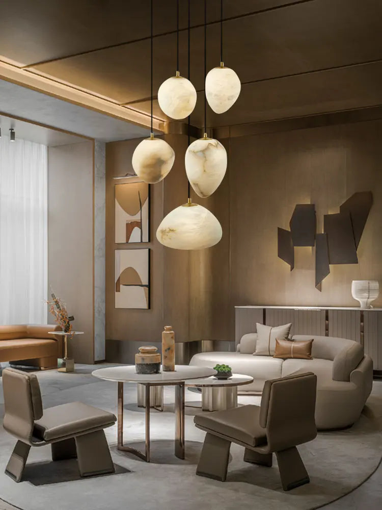 lustre suspendu en marbre géométrique design contemporain lumineux - vue 5 sur 12