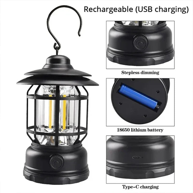 lampe de camping rétro rechargeable et étanche pour extérieur - vue 9 sur 9