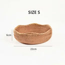 Round Rattan Fruit Basket, Wicker Woven Snack Tray, ,Bread Food Organizer, Kitchen Storage, Home Decoration