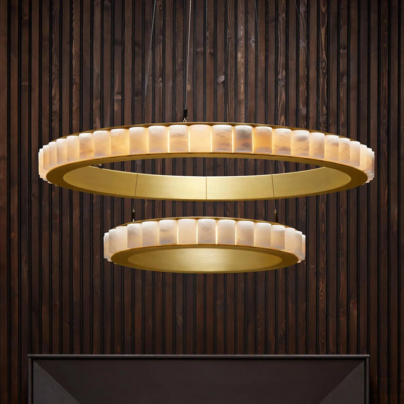 Lustre design anneaux LED postmoderne marbre or noir rond design pour salle à manger - vue 7 sur 16