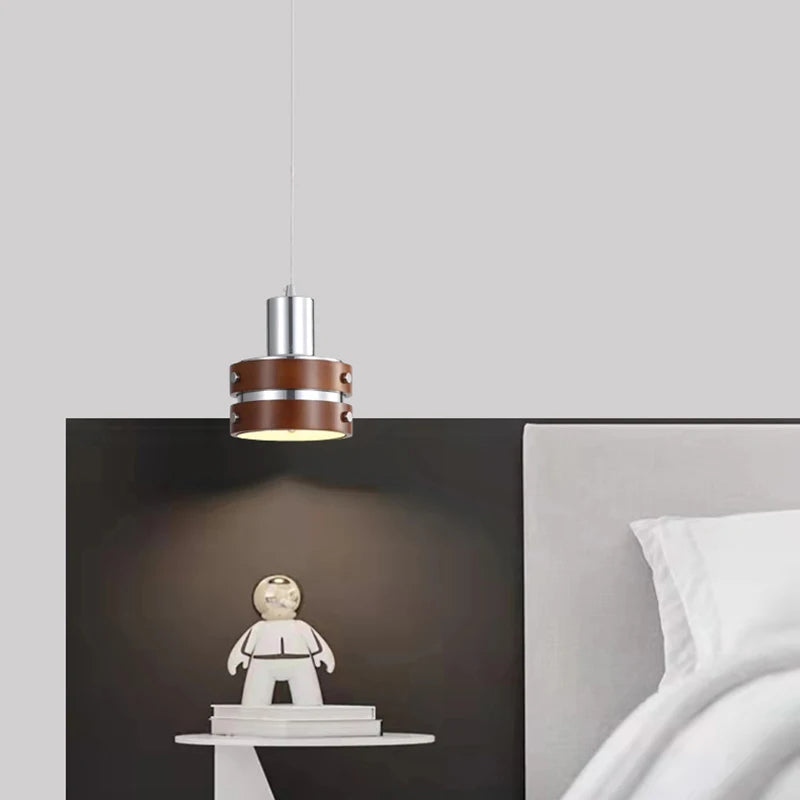 lampe led suspendue créative en bois et métal 	 style - vue 4 sur 8
