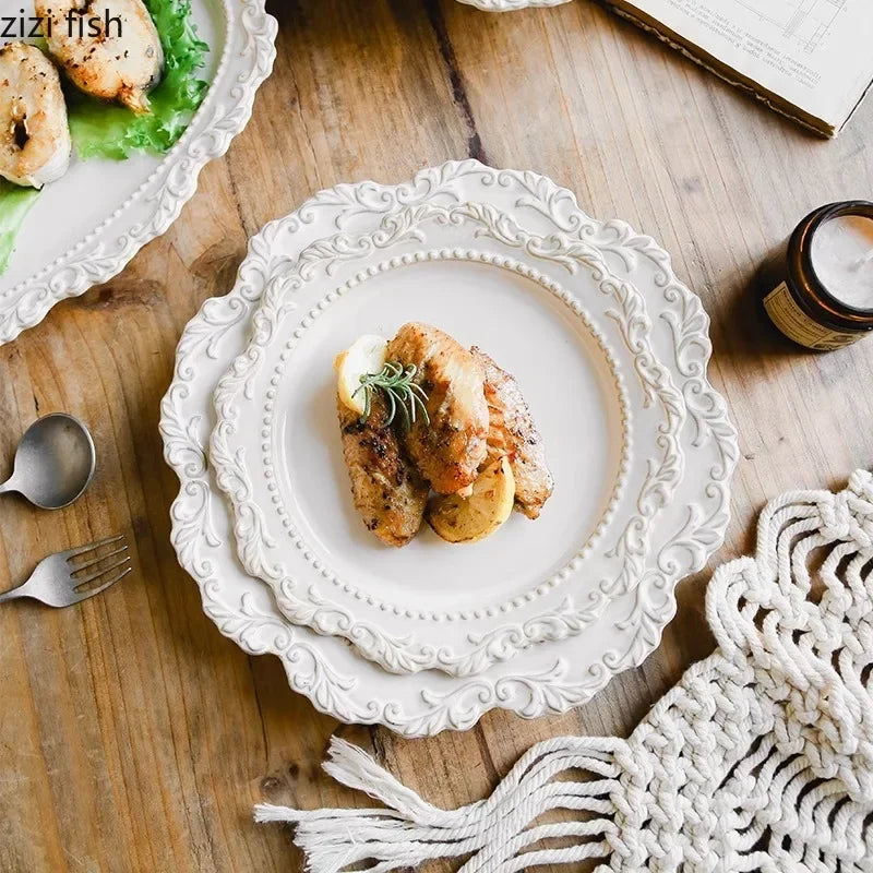 Service de table ceramique relief style vintage restaurant