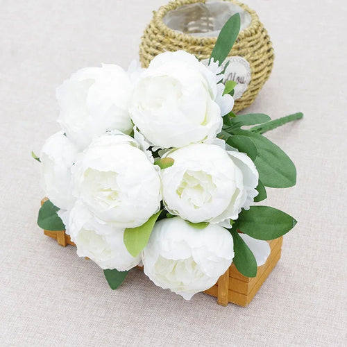 7 Heads Artificial Peony Bouquets Wedding Flowers Arrangement,Blue Red White Silk Peonies Flower Home Office Table Decoration - vue 10 sur 9