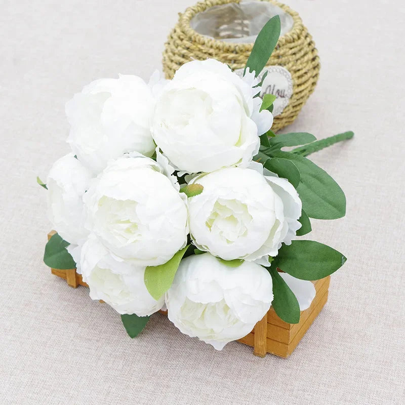 7 Heads Artificial Peony Bouquets Wedding Flowers Arrangement,Blue Red White Silk Peonies Flower Home Office Table Decoration - vue 9 sur 9