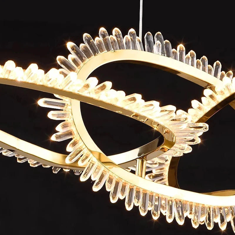 lustre de luxe en cristal avec anneaux led modernes - vue 6 sur 16