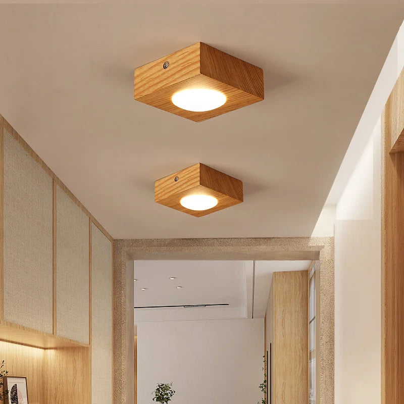 plafonnier led carré design nordique en bois acrylique luminaire décoratif créatif - vue 4 sur 8