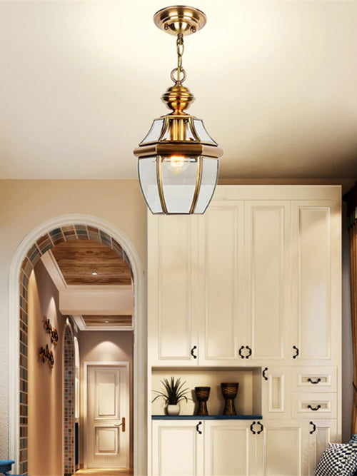 suspension led antique en verre et cuivre pour extérieur et intérieur