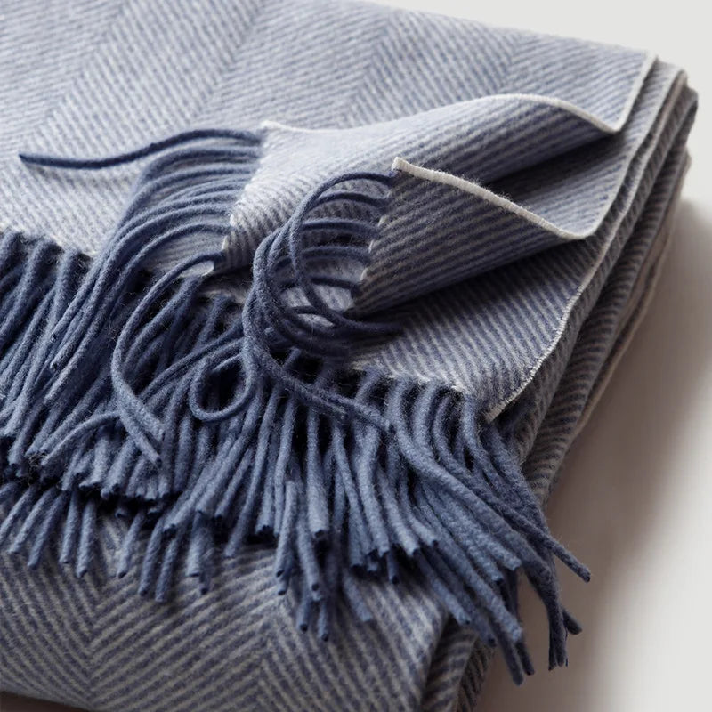 plaid laine douce rayures twill pompons voyage maison - vue 6 sur 7