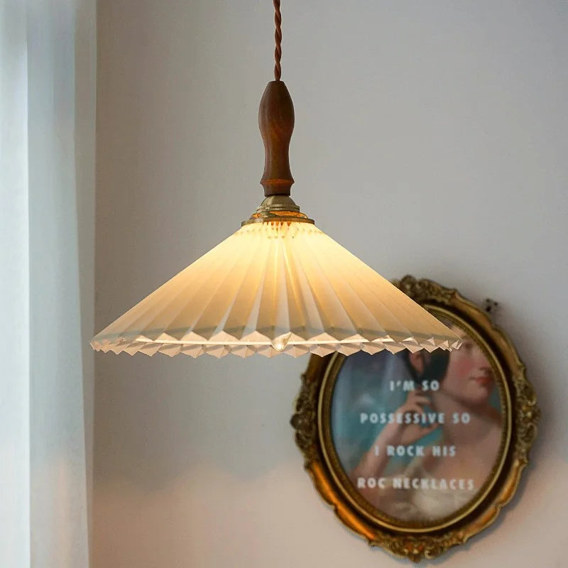 lustre plissé rétro japonais en noyer nordique pour intérieur - vue 2 sur 14