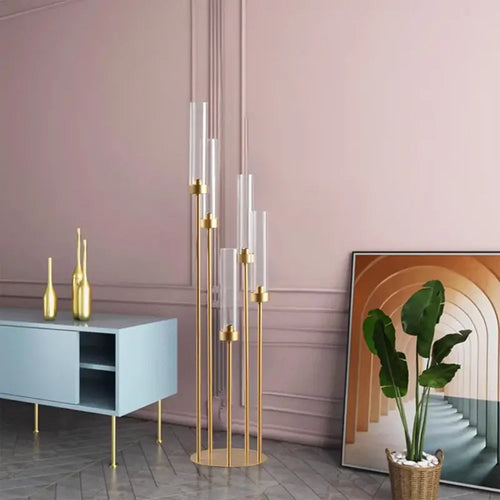 Floor Candelabra 5 Arm 42.5'' Tall Gold Candle Holder, Candelabra Centerpieces for Tables, Metal Candlestick Set with Acry - vue 2 sur 6