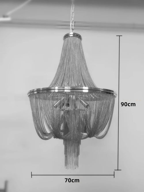 lustre moderne à pampilles en aluminium doré avec chaîne décorative - vue 10 sur 12