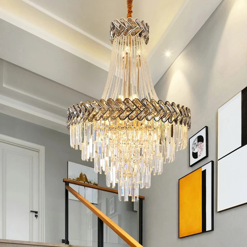 lustre led en cristal design moderne pour villa duplex - vue 6 sur 14