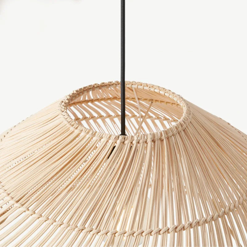 lustre en rotin style asiatique vintage avec led suspendue - vue 5 sur 12