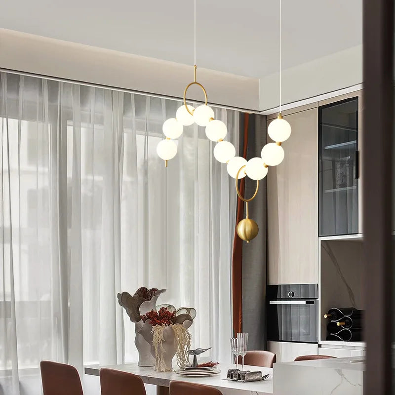 French Luxury Copper Pendant Lamps for Bedroom Living Room Kitchen Table Lighting Acrylic Round Bubble Ceiling Hanging Light - vue 6 sur 16