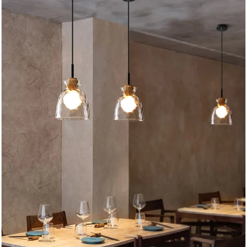 Lamp Mini Pendant Lighting With Handblown Clear Hammered Glass Shade, Adjustable Cord Ceiling Light Fixture For Kitchen Island - vue 4 sur 9