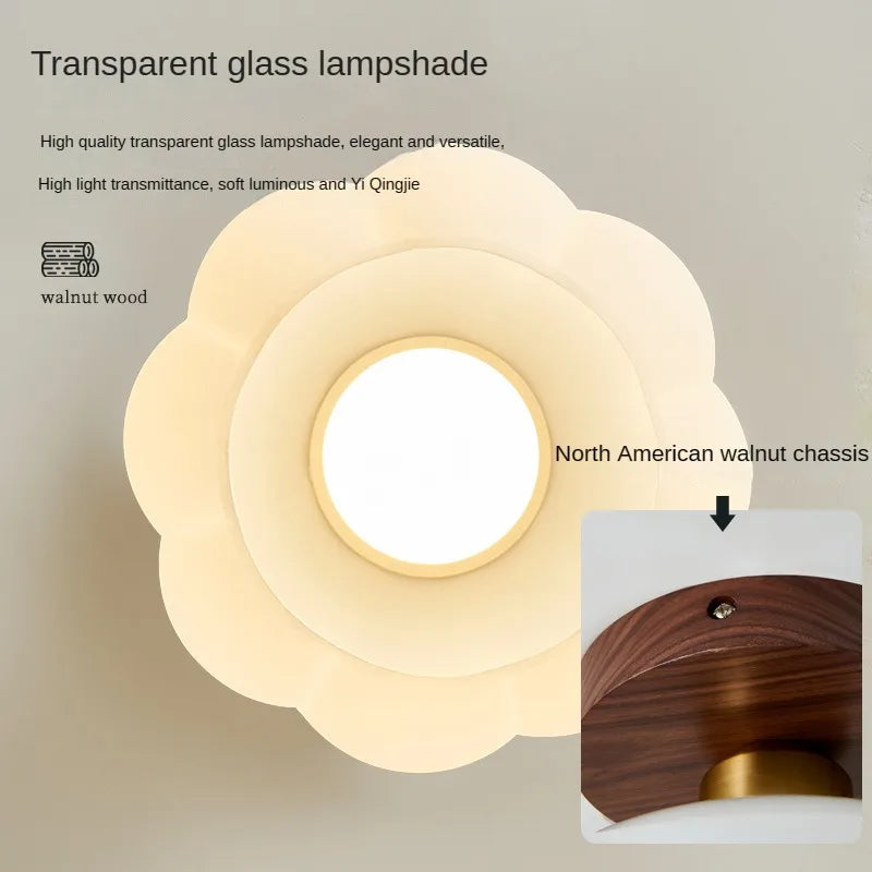plafonnier vintage simple en verre et noyer pour éclairage domestique