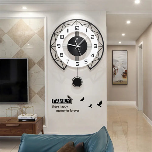 Swinging Wall Clock for Home Living Room, Interior Decoration Silent Horologe, Minimalist Design, Living Room, Art wall Clock - vue 2 sur 6