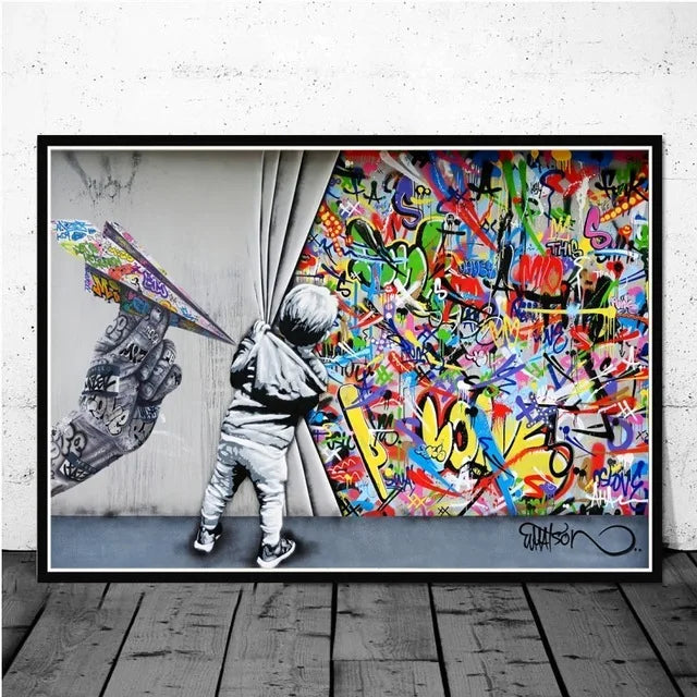 peinture murale abstraite graffiti art singe drôle décoration moderne