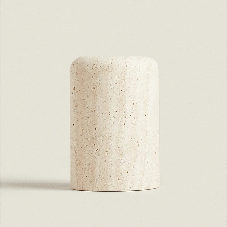 Natural Beige Travertine Marble Stone Toothbrush Washing Storage Cup, Small Vase, Ornaments, Yellow, Tray, D7.5 X H12 cm - vue 2 sur 7