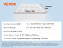 VEVOR Mattress Topper 1" Thickness Fiber Fill Pad with Detachable & Washable Layer, Detachable Bedside Pocket for Holding Items