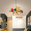 Modern Nordic wooden chandelier with colourful decorative lighting