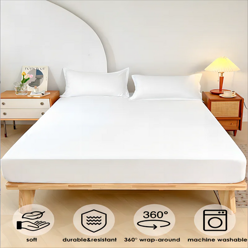 1PC Plain Color Waterproof Mattress Cover,Polyester Material, Thin Breathable,Bedroom，Four Seasons Apply - vue 4 sur 13