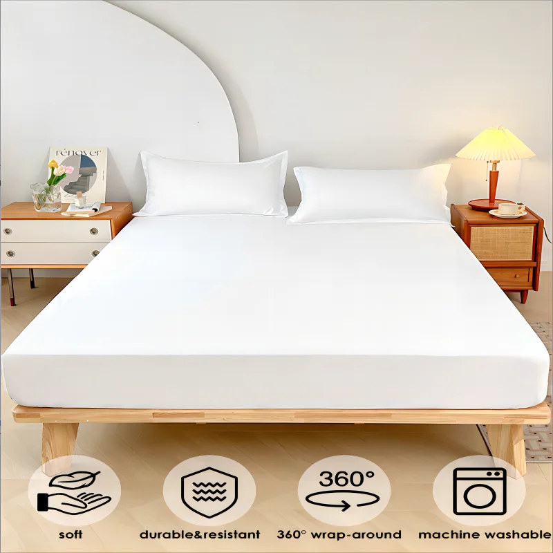 1PC Plain Color Waterproof Mattress Cover,Polyester Material, Thin Breathable,Bedroom，Four Seasons Apply - vue 3 sur 13