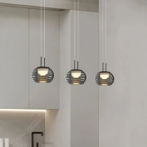 Modern nordic striped glass LED chandelier - vue 3 sur 7
