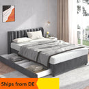 VSOGA Upholstered Bed 180 X 200 Cm Velvet With Slatted Backrest 2 Drawers, Black，160 X 200 Cm, Gray