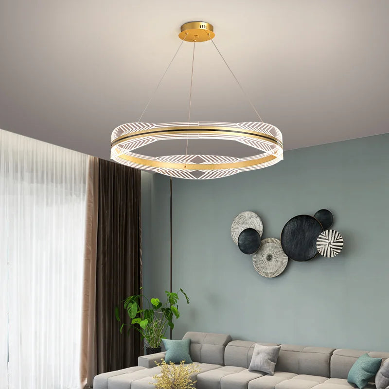lustre moderne suspendu en or design nordique éclairage intérieur - vue 4 sur 12