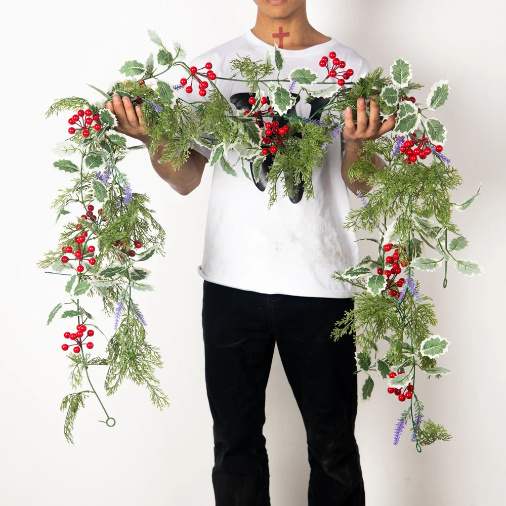 plantes artificielles pour décoration de Noël guirlande suspendue festive - vue 3 sur 6
