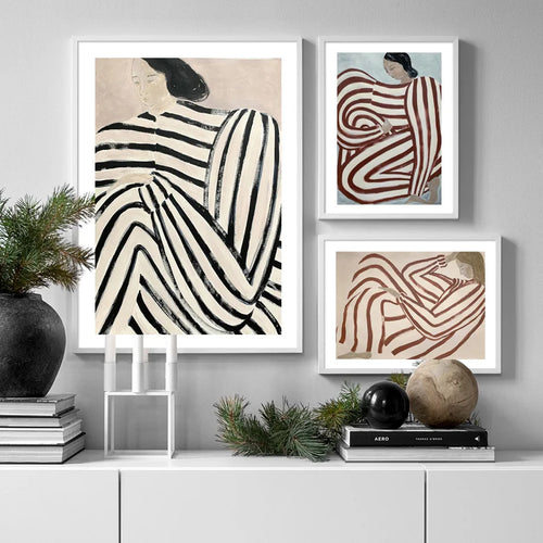 pyjama rayé femme art mural géométrie rétro décoration moderne