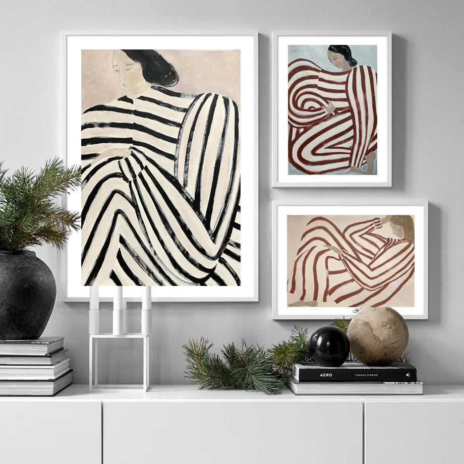 pyjama rayé femme art mural géométrie rétro décoration moderne - vue 5 sur 7