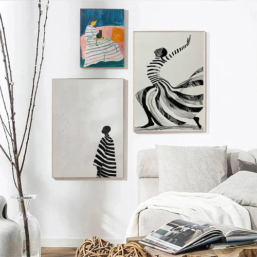 femme chat abstrait art mural pour décoration moderne