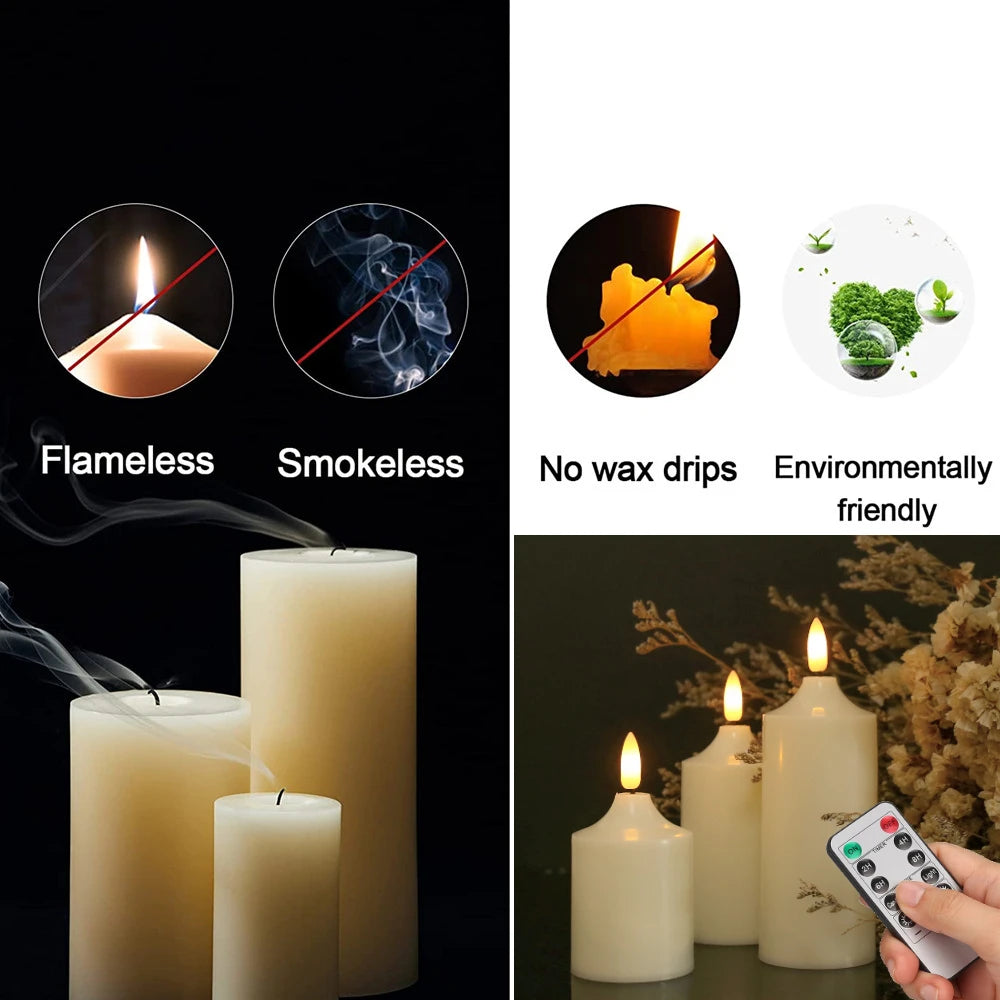 lot de 3 bougies led sans flamme avec minuterie à distance - vue 3 sur 7