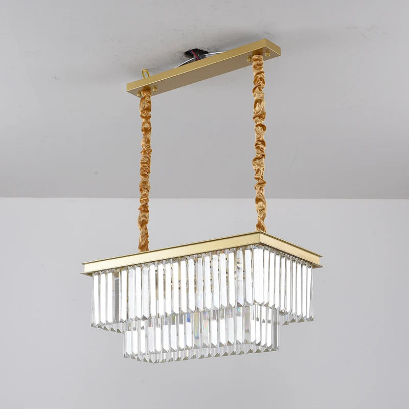 lustre suspendu en cristal luxe avec lampes rondes en fer doré - vue 4 sur 7
