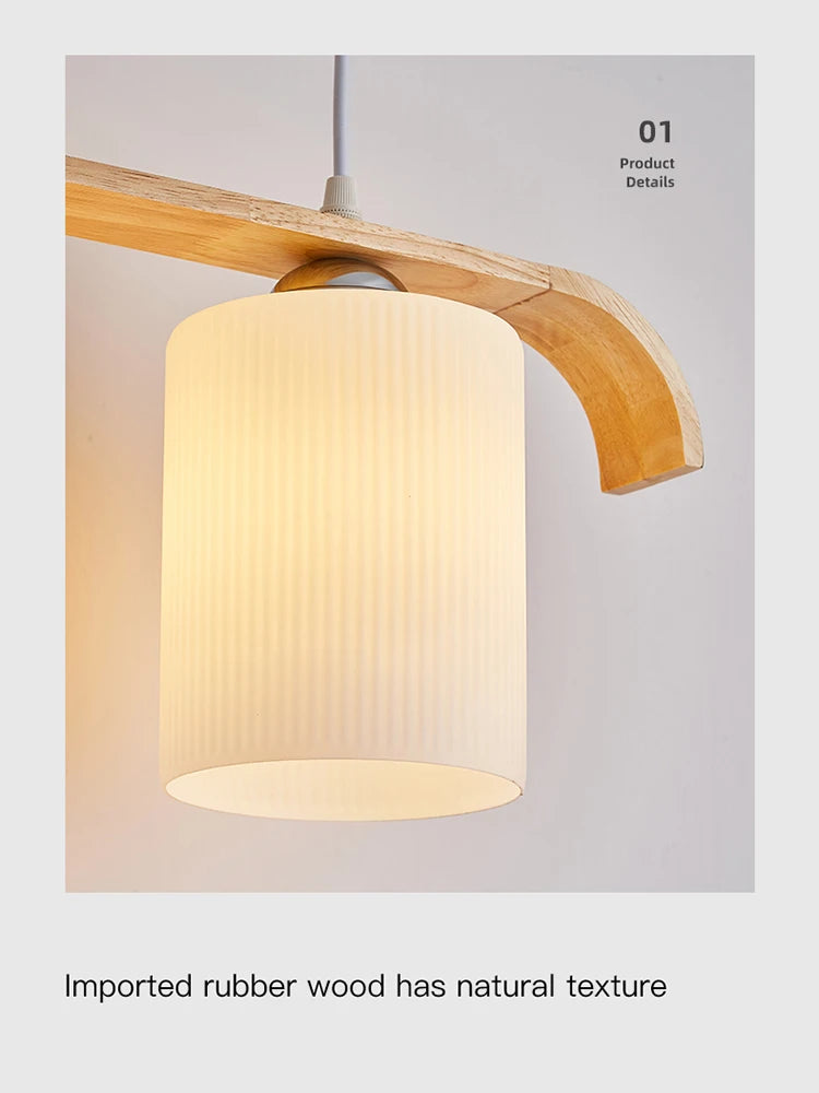 lustre nordique en bois et verre pour éclairage intérieur - vue 7 sur 8
