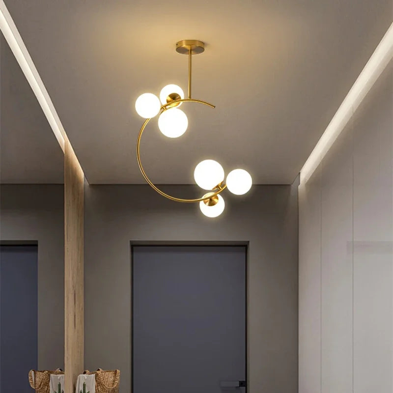 220V 110V Small Chandelier Nordic Round Pendant Light Gold Glass Ball Light for Living Room Dinning Room Kitchen Bedroom - vue 3 sur 16