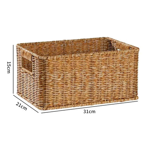 Strong Rectangle Woven Storage Basket with Handles, Waterproof Plastic Baskets for Home Toy Storage, Nest - vue 9 sur 15