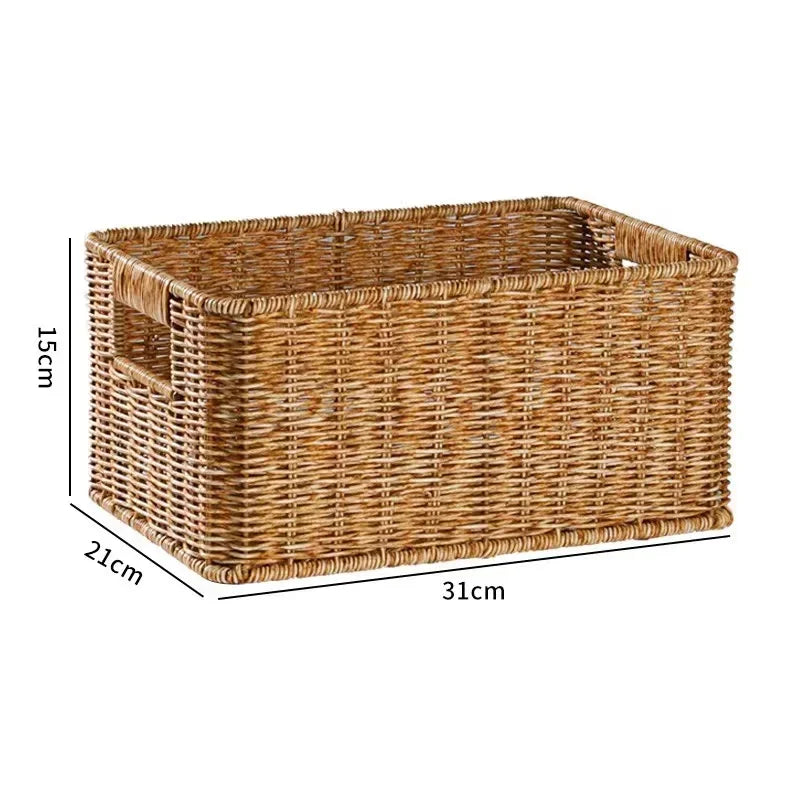 Strong Rectangle Woven Storage Basket with Handles, Waterproof Plastic Baskets for Home Toy Storage, Nest - vue 8 sur 15