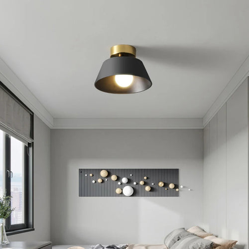 Rétro plafonnier LED décoration intérieure lampe fer rond noir blanc abat-jour pour balcon allée couloir couloir luminaire